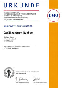 Urkunde Anerkanntes Gefäßzentrum Itzehoe im Klinikum Itzehoe 04/24 - 04/27 Zertifikat