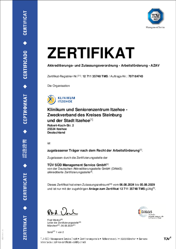 Öffnet das Zertifikat des TÜV SÜD nach den Anforderungen der AZAV als zugelassener Träger nach dem Recht der Arbeitsförderung