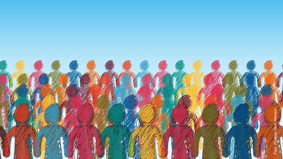 Viele bunte handgezeichnete Figuren